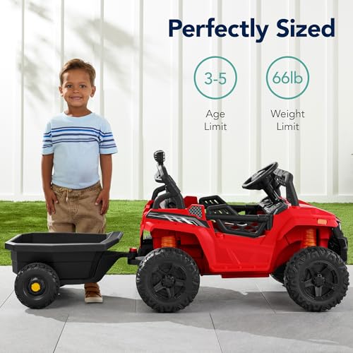 Best Choice Products Kids 12V Electric Ride On UTV Car and Trailer w/Parent Control, LED Lights, 2 Speeds, Bluetooth - Black