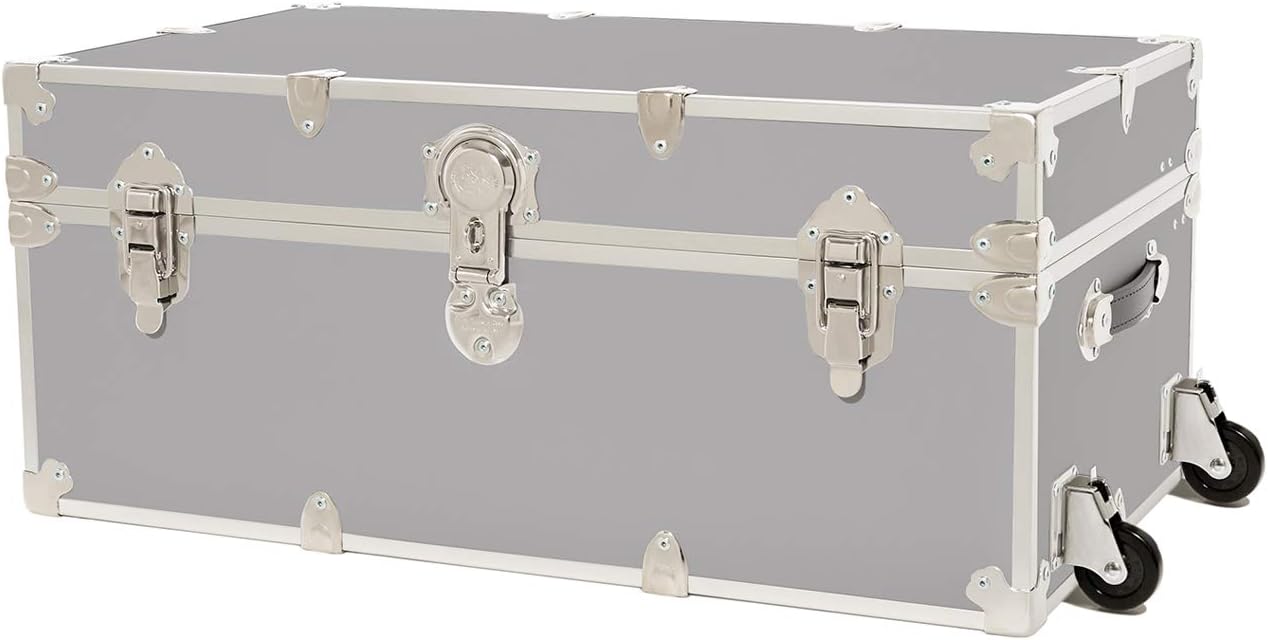 Rhino Trunk & Case Large Armor Trunk with Removable Wheels, Summer Camp, College, Storage 32x18x14 (Black)