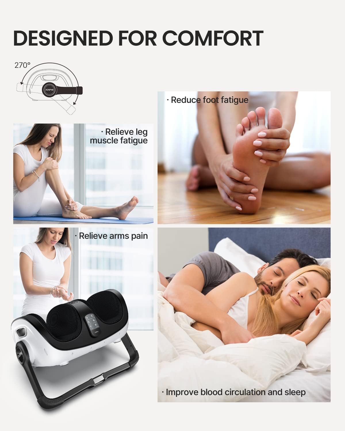 Foot Massager Machine, RENPHO Shiatsu Foot and Calf Massager with Heat and Remote, Deep Kneading and Rolling Calf and Leg Massage with Handle, Fits up to US Men Feet Size 14, for Home and Office