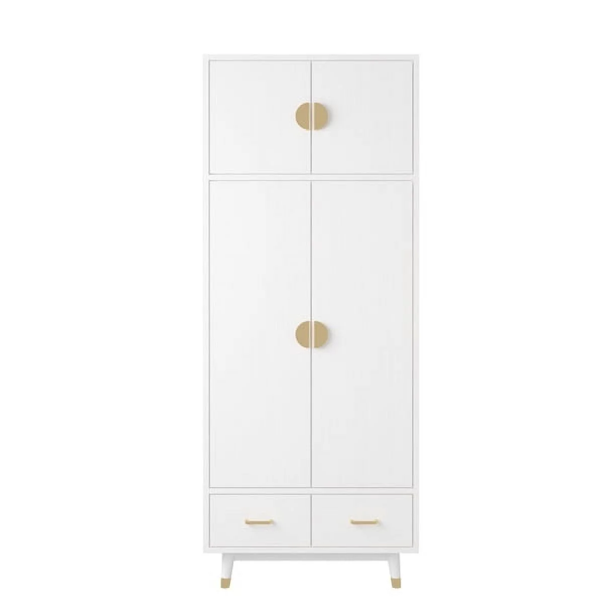 SYTHERS 4 Door Wood Wardrobe Bedroom Closet with Clothing Rod inside Cabinet and 2 Drawers for Storage, White(31.5"L x20.5"W x70.9"H)
