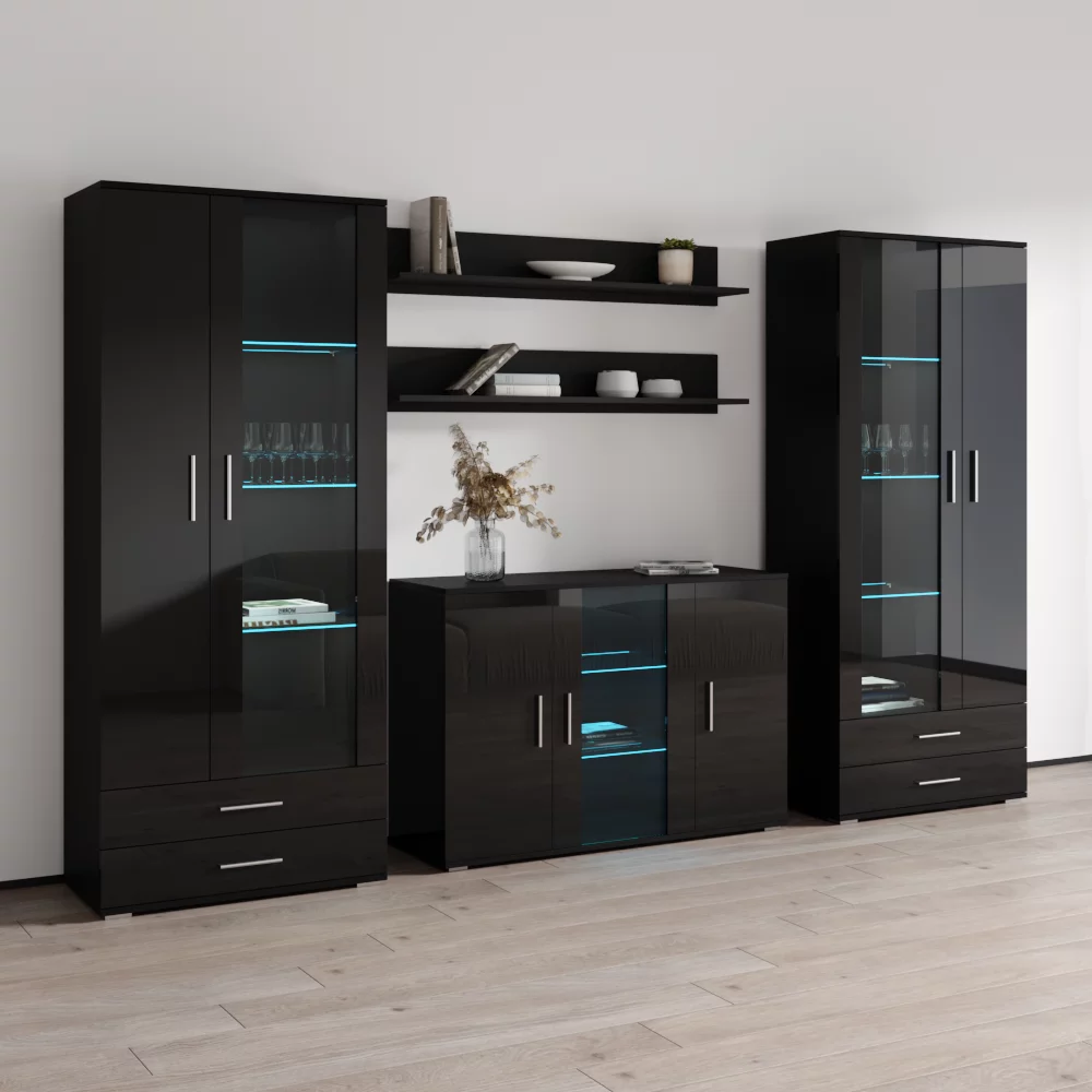 Soho 10 Modern Wall Unit Entertainment Center with 16 Color LED Lights