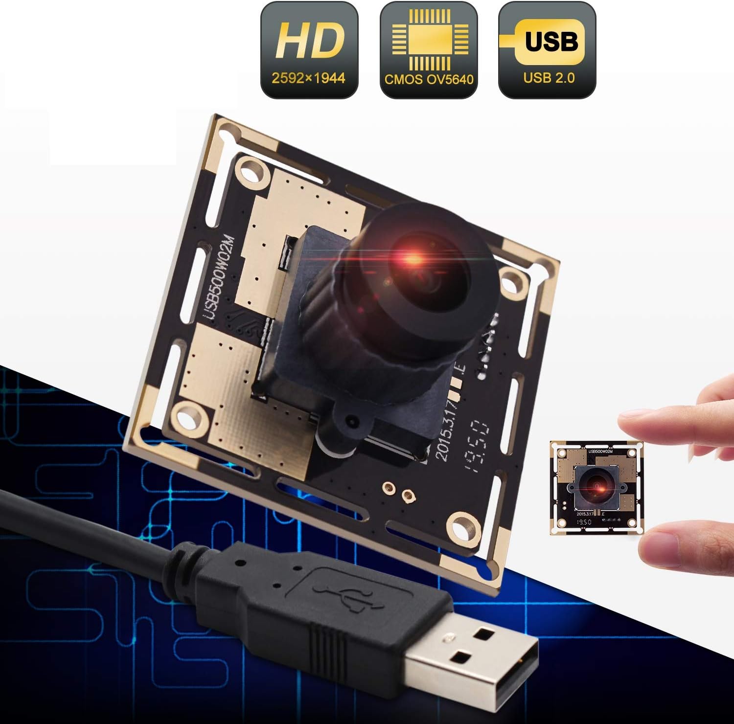 Autofocus 5 Megapixel USB Camera Module with 170 Degree Fisheye Lens HD 2592X1944 USB Webcamera with CMOS OV5640 Sensor USB with Camera,Mini Webcam for Windows Mac Andriod Linux,Plug&Play