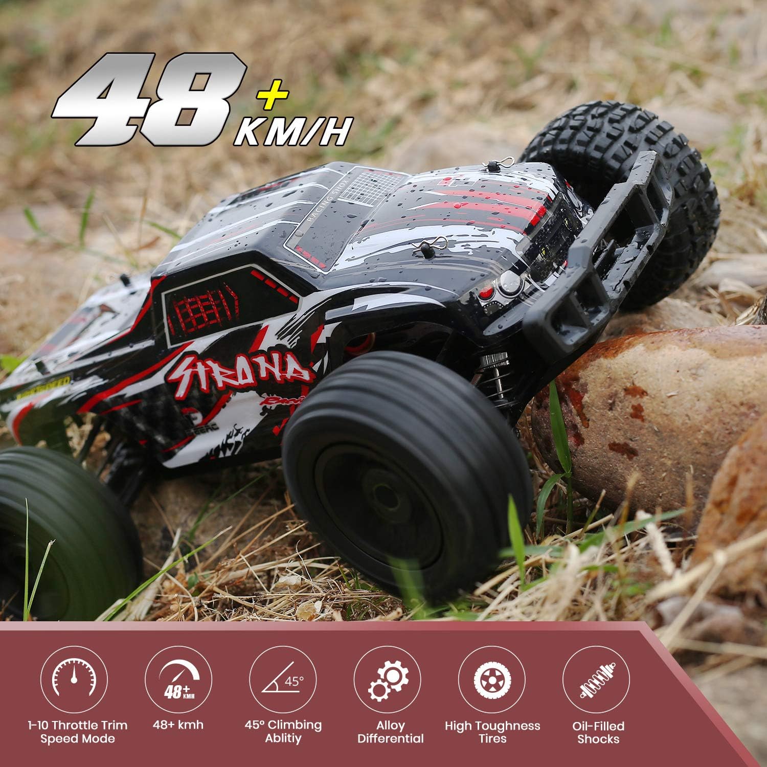 DEERC 9200E Large Hobby RC Cars, 48 KM/H 1:10 Scale Fast High Speed Remote Control Car for Adult Boy,Extra Shell 4WD 2.4GHz Off Road Monster RC Truck Toy All Terrain Racing,2 Batteries for 40 Min Play