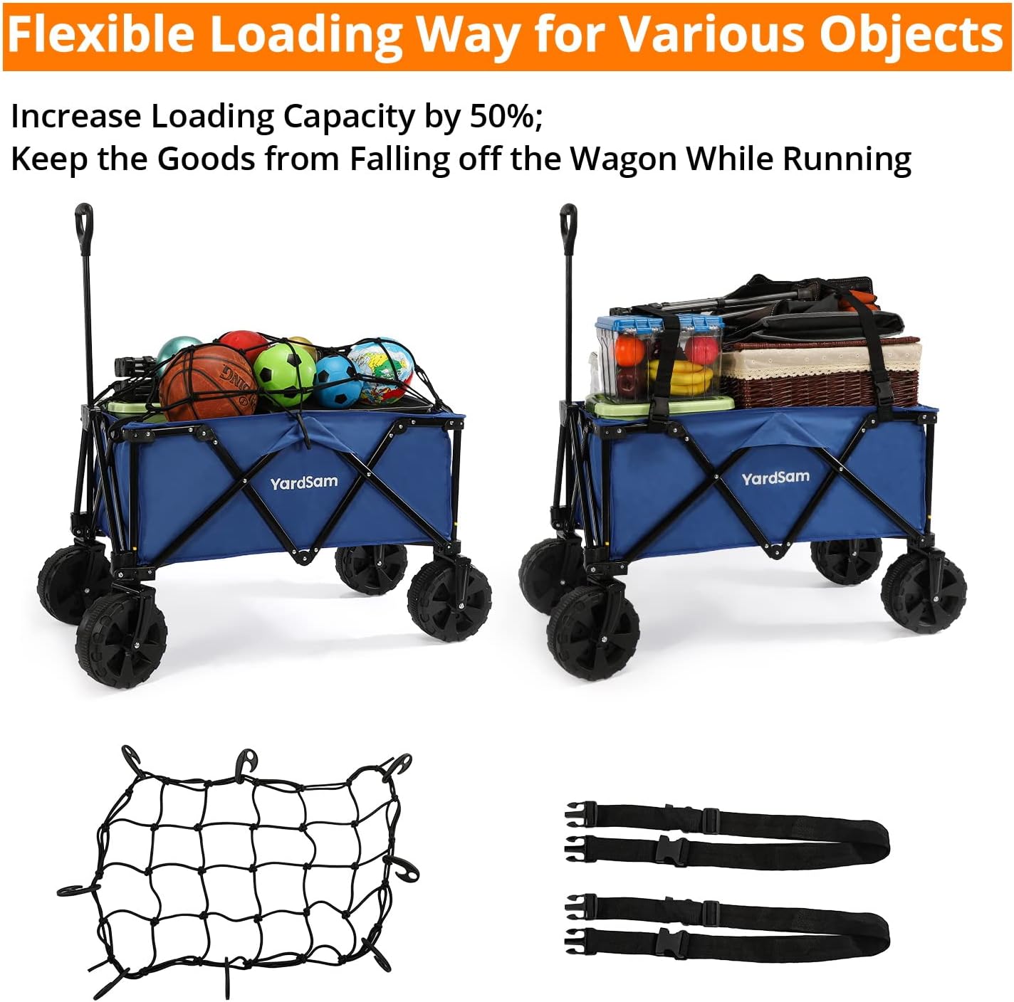 Yardsam Collapsible Folding Outdoor Garden Utility Wagon Carts with Removable Swivel Wheels, Outdoor Garden Cart Foldable Wagon for Gardening, Sports, Shopping, Camping