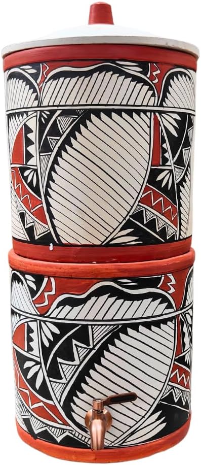 Earthen Clay Water Filter Dispenser with Metal Tap (Capacity - 20L), Natural Filtration, Handmade and Eco-Friendly, Say Goodbye to Plastic Bottles with Sustainable, Indian Harp Design FIlter