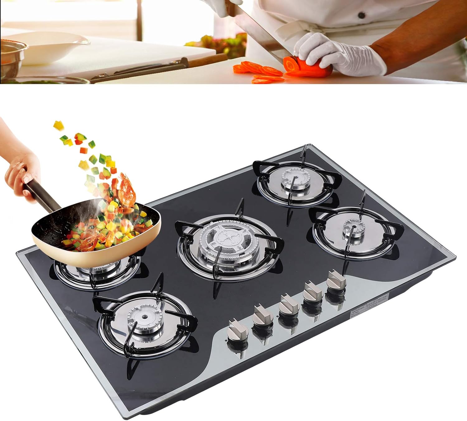 30in Stainless Steel Cook Top Built-in Kitchen Cooker 5 Burners Stove LPG/NG Gas Cooker Hob,for kitchen apartments, indoor use