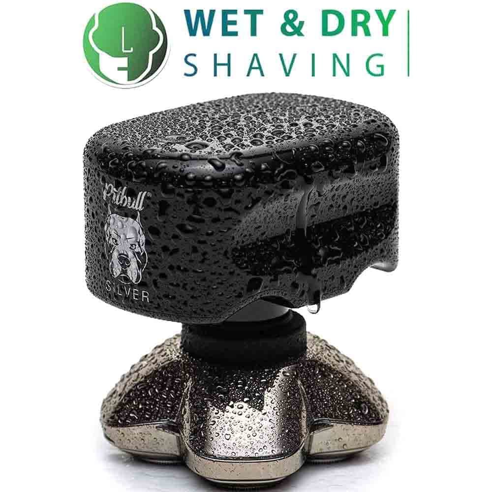 Skull Shaver Pitbull Silver PRO Electric Head & Face Shaver for Men, Wet/Dry 4 Razor Hair Trimmer - 4D Rechargeable Rotary Shaver with Lithium-Ion Battery & Cordless USB - Water Resistant Grooming Kit