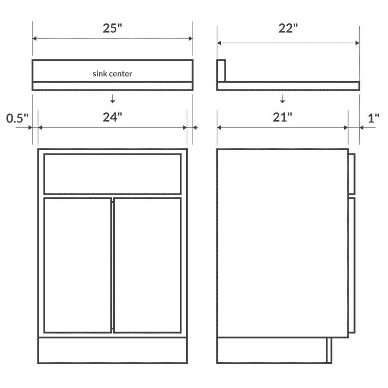 LessCare Absolute Black Granite Vanity Top 25 in x 22 in with Backsplash 4 in Spread LGA25224