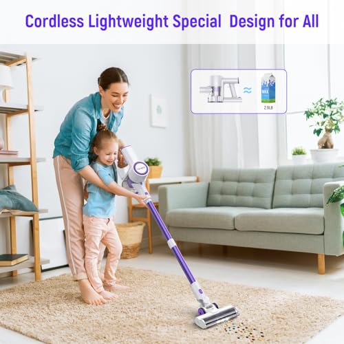 FABULETTA Cordless Vacuum Cleaner for Home, 30Kpa Stick Vacuum with 45Min Detachable Battery, 400W Brushless Motor, 6 in 1 Lightweight Vacuum for Hardwood Floors and Carpet Pet Hair Car
