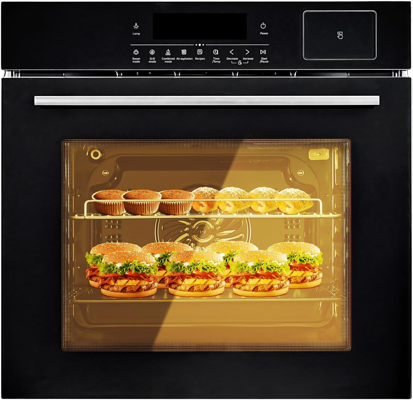 24" Electric Single Wall Oven, 2.5Cu.ft Built-in Electric Convection Oven, 8 Baking Modes, with Air Frying Function, 3000w, 3D Surround Heating with Double-Layered Glass Door, Timer, Touch Control