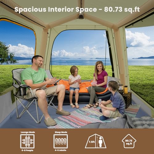 Inflatable Tents for Camping, Blow Up Tent with Hand Pump, Easy Setup Inflatable Hot Tent with Stove Jack, Waterproof Oxford Air Glamping Tents for Camping Adult 4-6 Person