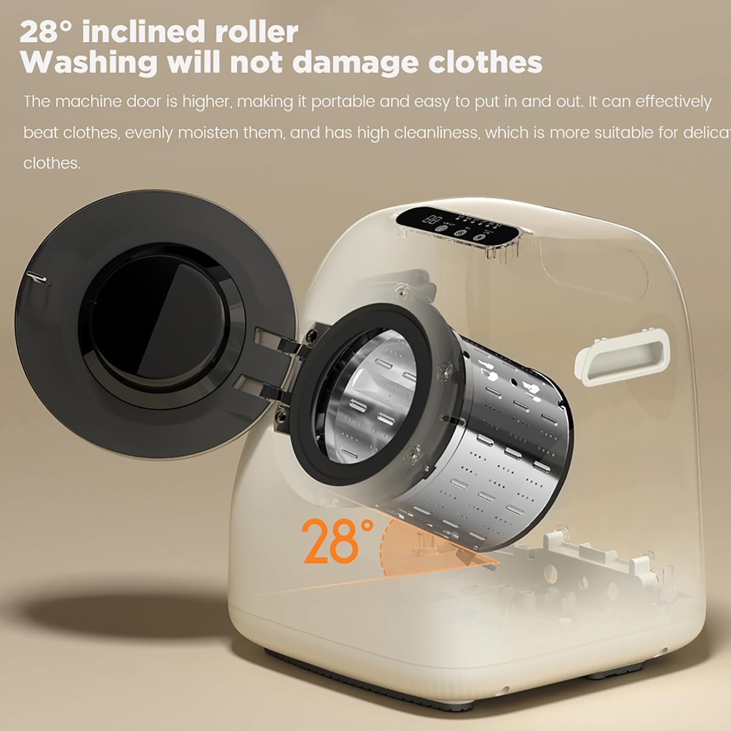 Mini Automatic Washing Machine, 2L Underwear Washer with Spin Dryer, Compact Small Portable Laundry Machine with Touch Panel, Stainless Steel Inner Barrel, 7 Washing and Care Modes