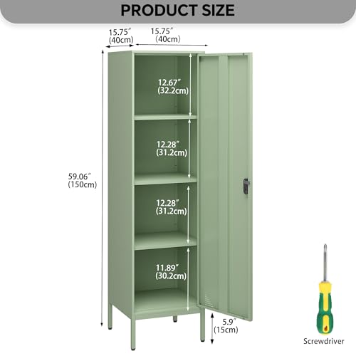 Metal Locker, Storage Cabinet with Digital Lock, Steel File Cabinet with 3 Adjustable Shelves for School, Living Room, Bedroom, Office (Green)