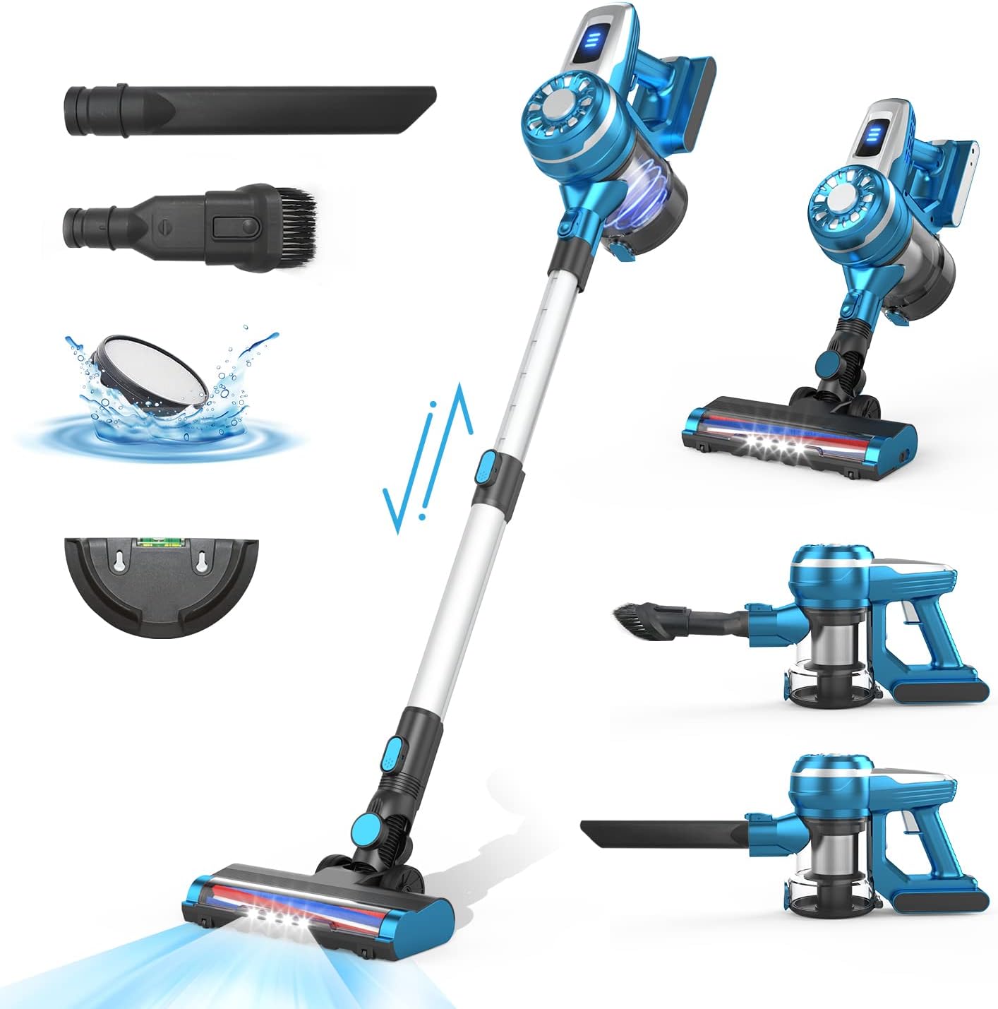 Cordless Stick Vacuum Cleaner Foldable，25Kpa/250W Brushless Motor Stick Vacuum 4 in 1 Multifunction Handheld Vacuum, LED Display, Up to 40 Mins Runtime for Pet Hair/Sofa Gap/Carpet/Hardwood Floor