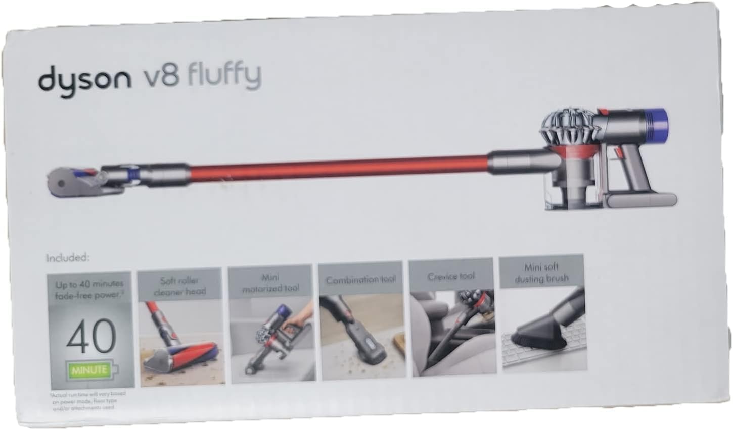 Dyson V8 Fluffy Cordless Stick Vacuum Cleaner, Red + Accessories