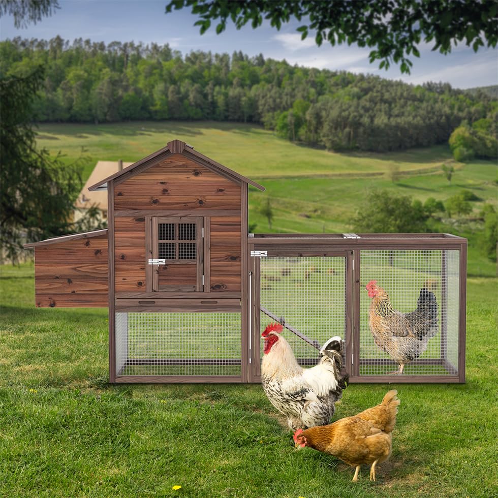 Large Wooden Chicken Coop, 160IN Outdoor Chicken Cages and Run with Nesting Boxes for 2-8 Chickens, Hen Run Poultry Pet House Rabbit Hutch with Waterproof Roof & Removable Tray for Backyard (Two)