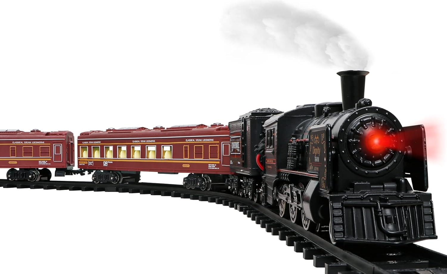 Hot Bee Model Train Set for Boys - Metal Alloy Electric Trains w/ Steam Locomotive,Passenger Carriages & Tracks,Train Toys w/ Smoke,Sounds & Lights,Christmas Toys Gifts for 3 4 5 6 7+ Years Old Kids
