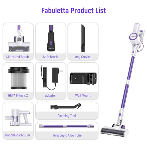 FABULETTA Cordless Vacuum Cleaner for Home, 30Kpa Stick Vacuum with 45Min Detachable Battery, 400W Brushless Motor, 6 in 1 Lightweight Vacuum for Hardwood Floors and Carpet Pet Hair Car