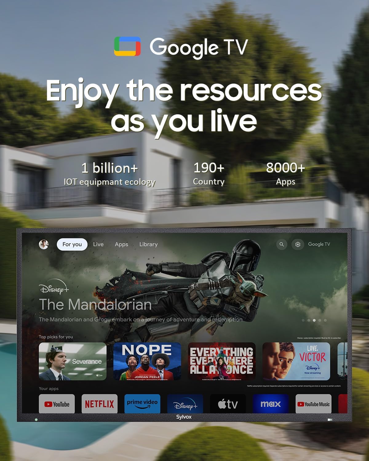 SYLVOX Full Sun Outdoor TV, 75'' QLED Smart TV, IP55 Waterproof, Dolby Vision HDR, Voice Remote,2000nits Weatherproof Television, Chromecast Built-in for Full Sun Area(Pool Pro QLED 2.0)