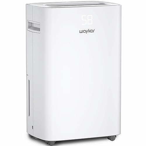 Waykar 50 Pints Dehumidifier for Home, 4500 Sq. Ft Dehumidifiers for Basement with Drain Hose, Auto-Defrost and Dry Clothes Function, Intelligent Humidity Control
