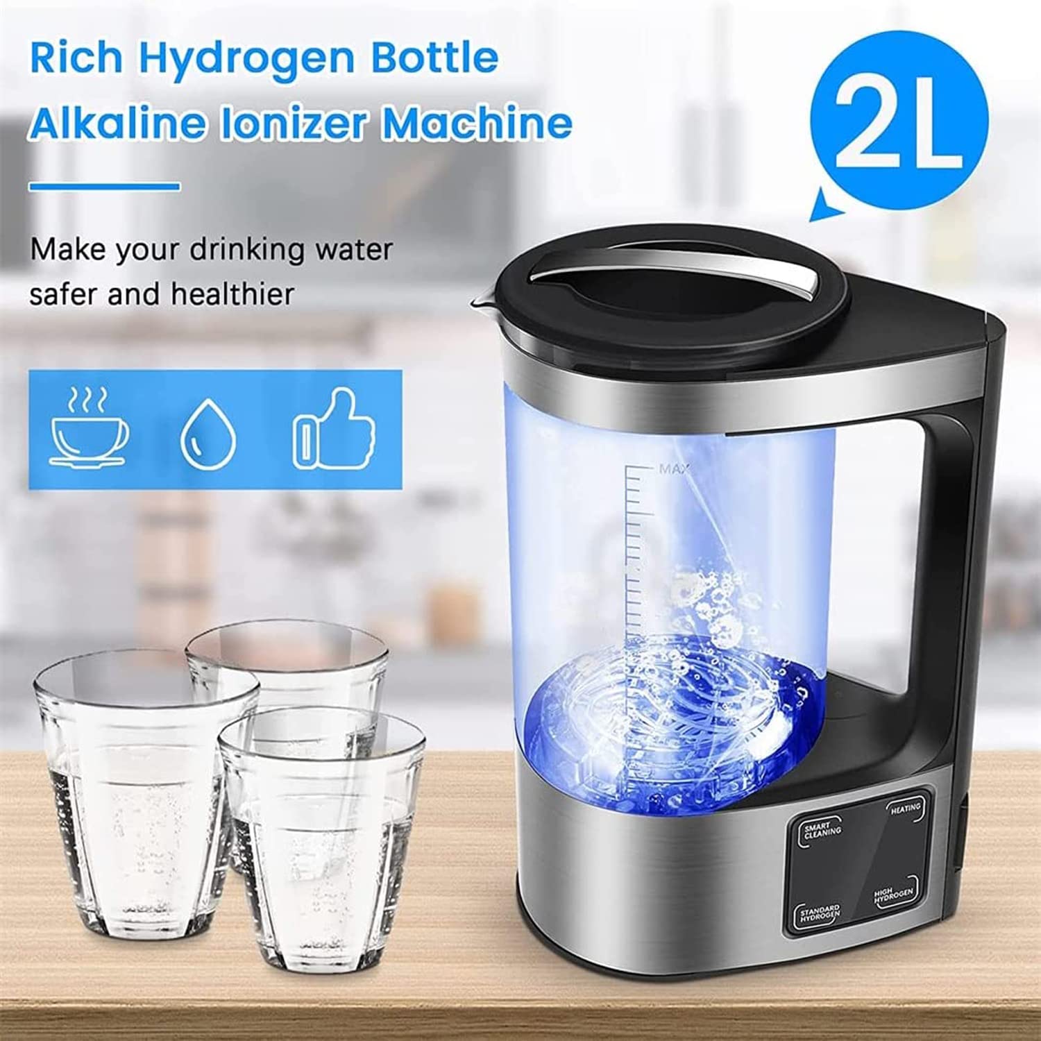 [Upgraded Version]BDYING Hydrogen Water Generator with New SPE and PEM Technology,2L Large Capacity Hydrogen Alkaline Water Pitcher Maker Machine,Make Hydrogen Content up to 1500 PPB