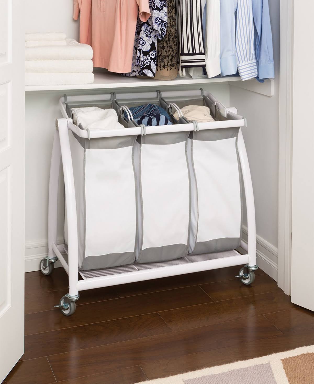 Seville Classics Premium 3-Bag Heavy-Duty Tilt Laundry Hamper Sorter Cart