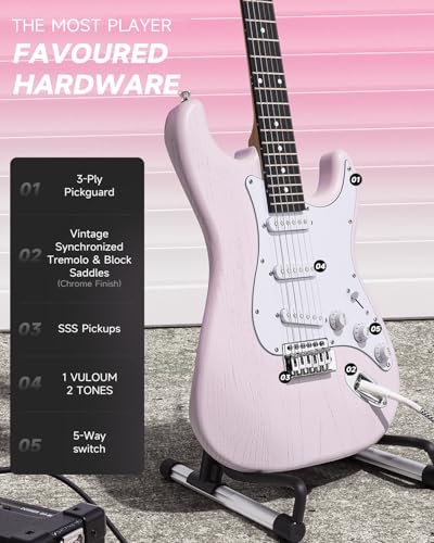DONNER DST-80 Electric Guitar 39” Beginner Electric Guitar Kit with Amp, Classic SSS Pickup Complete with Gig Bag, Tuner, Capo, Strap, Picks, and Free Online Lessons