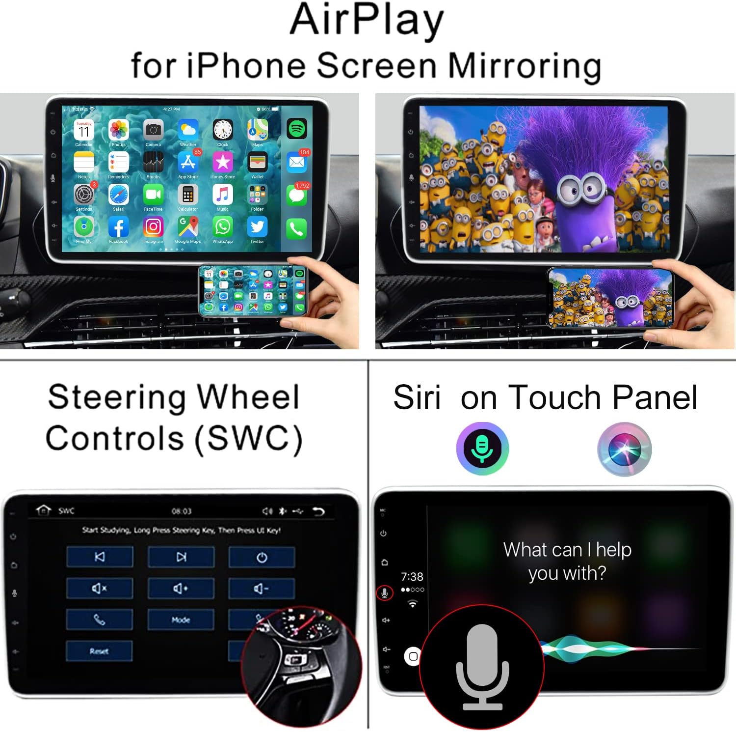 IYING 10.1 Inch Single Din Adjustable Car Radio Wireless CarPlay & Wireless Android Auto Car Stereo Receiver with Live Rear-View Backup Camera Bluetooth AM/FM Airplay Touchscreen Head Unit 1 Din