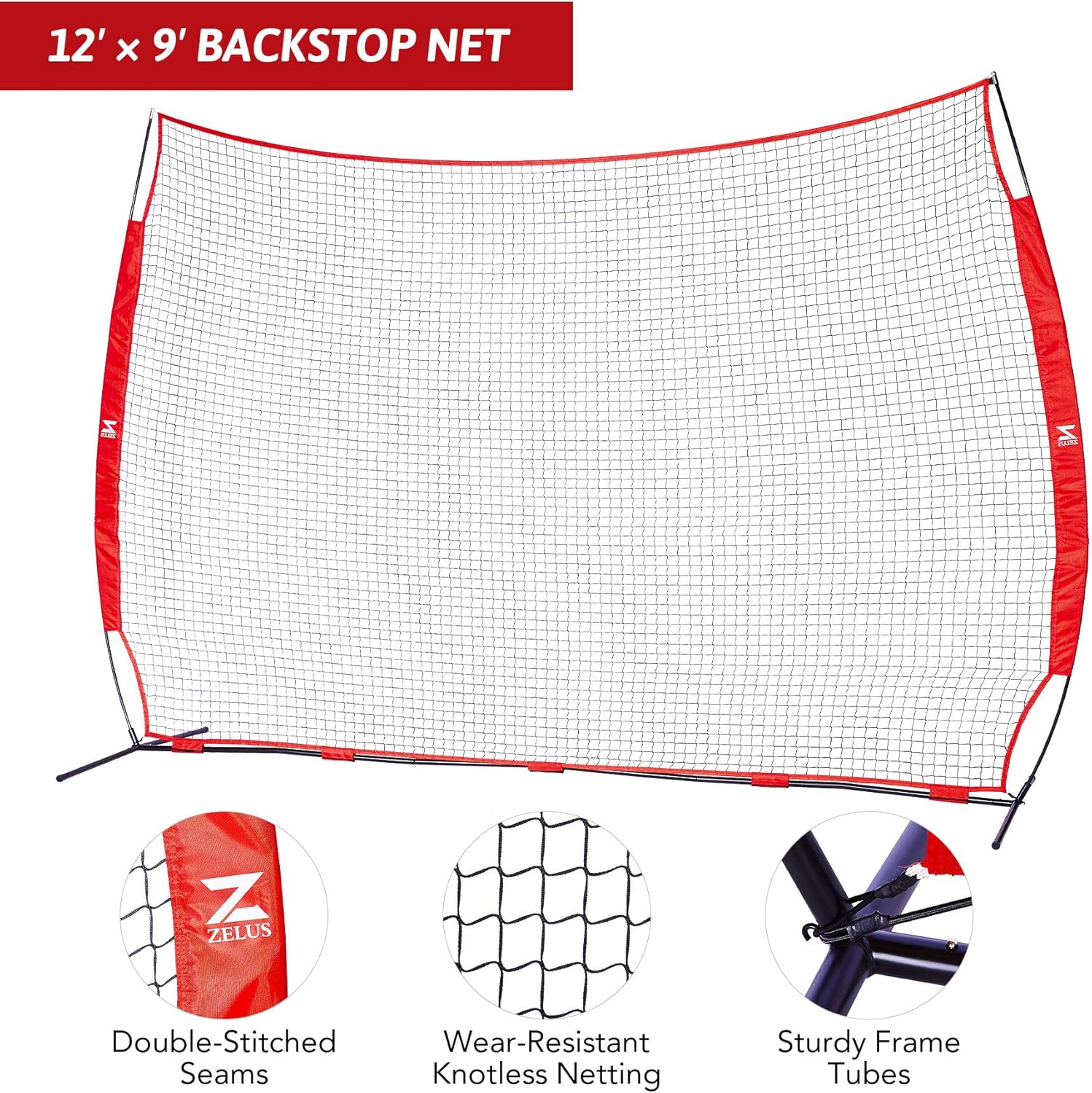 ZELUS 12x 9ft / 16x10ft Barricade Backstop Net, Ball Sports Barrier Net, Practice Net for Baseball Softball Lacrosse Soccer and More, Mini Soccer Goal and Baseball Training Equipment