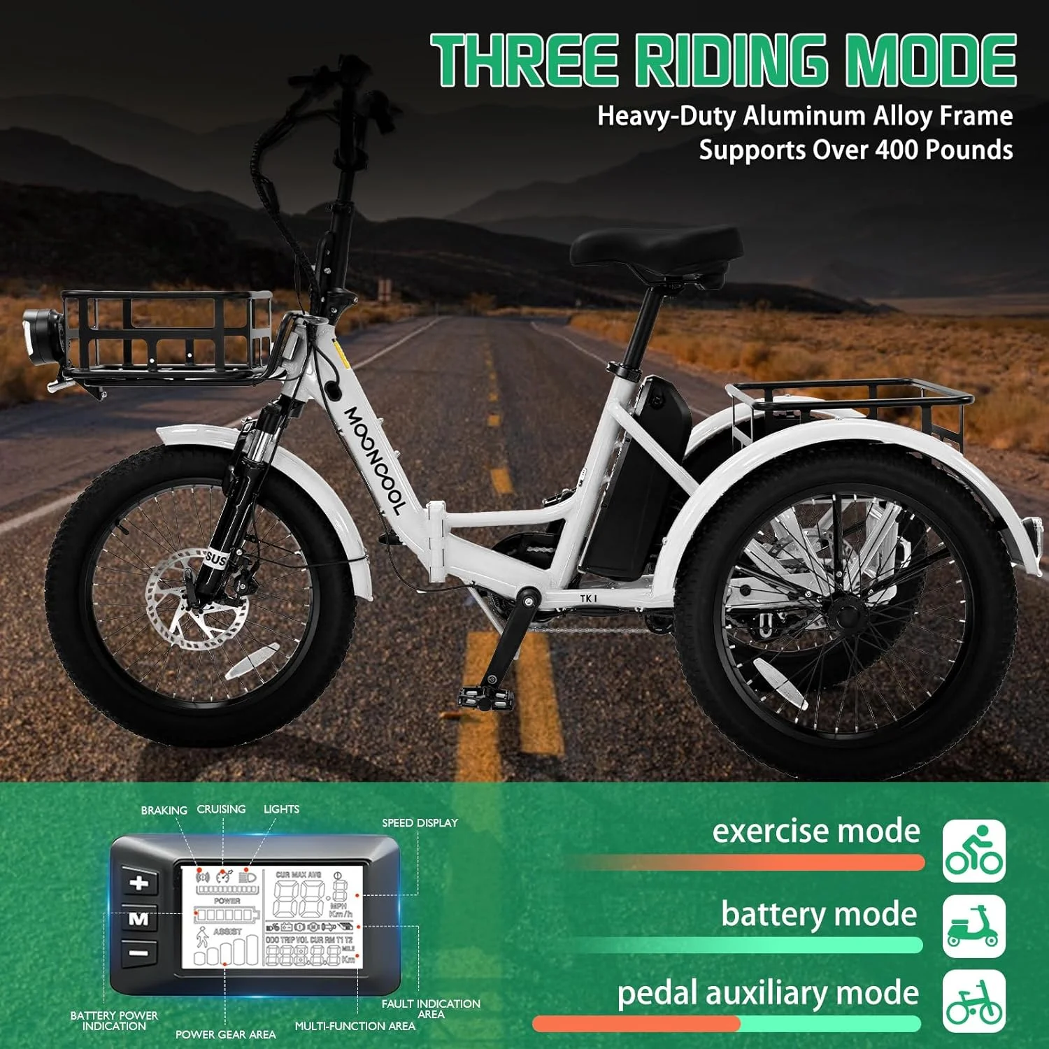 ABORON Folding Electric Tricycle for Adults, 48V Motor 20" Fat Tire 3 Wheel Electric Bike, 1 Speed Foldable Adult Electric Tricycle with 48V 14.5AH Removable Battery,Home, Travel, Off-Road