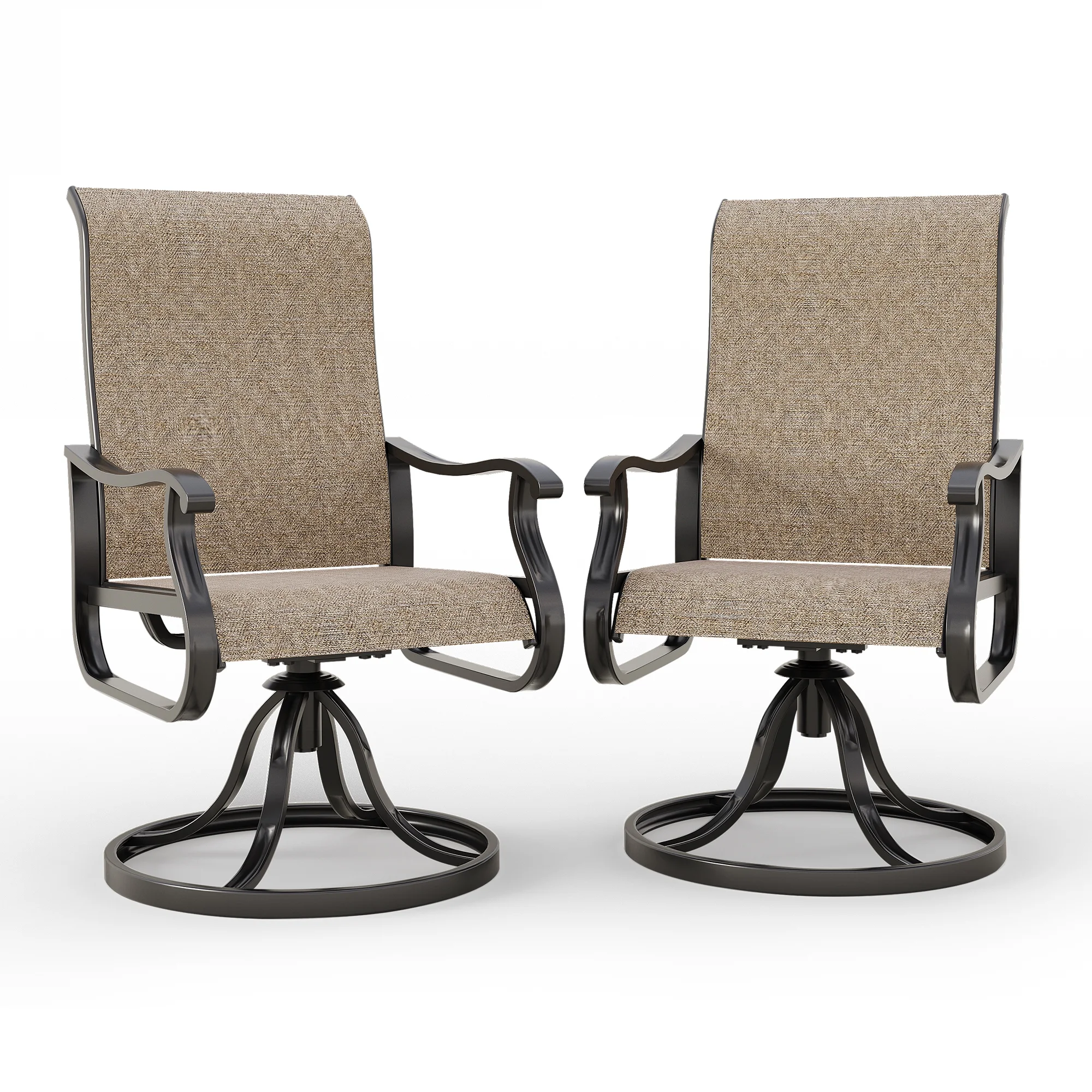 ECOPATIO Patio Swivel Chairs Set of 2, Outdoor Dining Chairs High Back All Weather Breathable Textilene Outdoor Swivel Chairs with Metal Rocking Frame for Lawn Garden Backyard Deck, Khaki