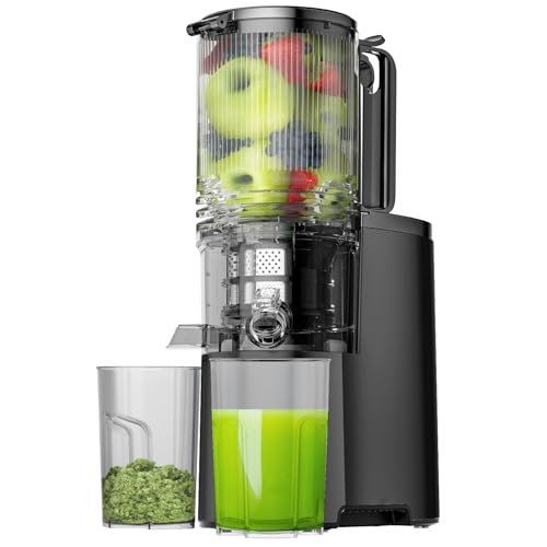 Cold Press Juicer, 5.8" Wide Feed Chute Juice Extractor Machine with 400W, High Juice Yield, Slow Masticating Juicer for Whole Vegetables & Fruits, Metallic Silver