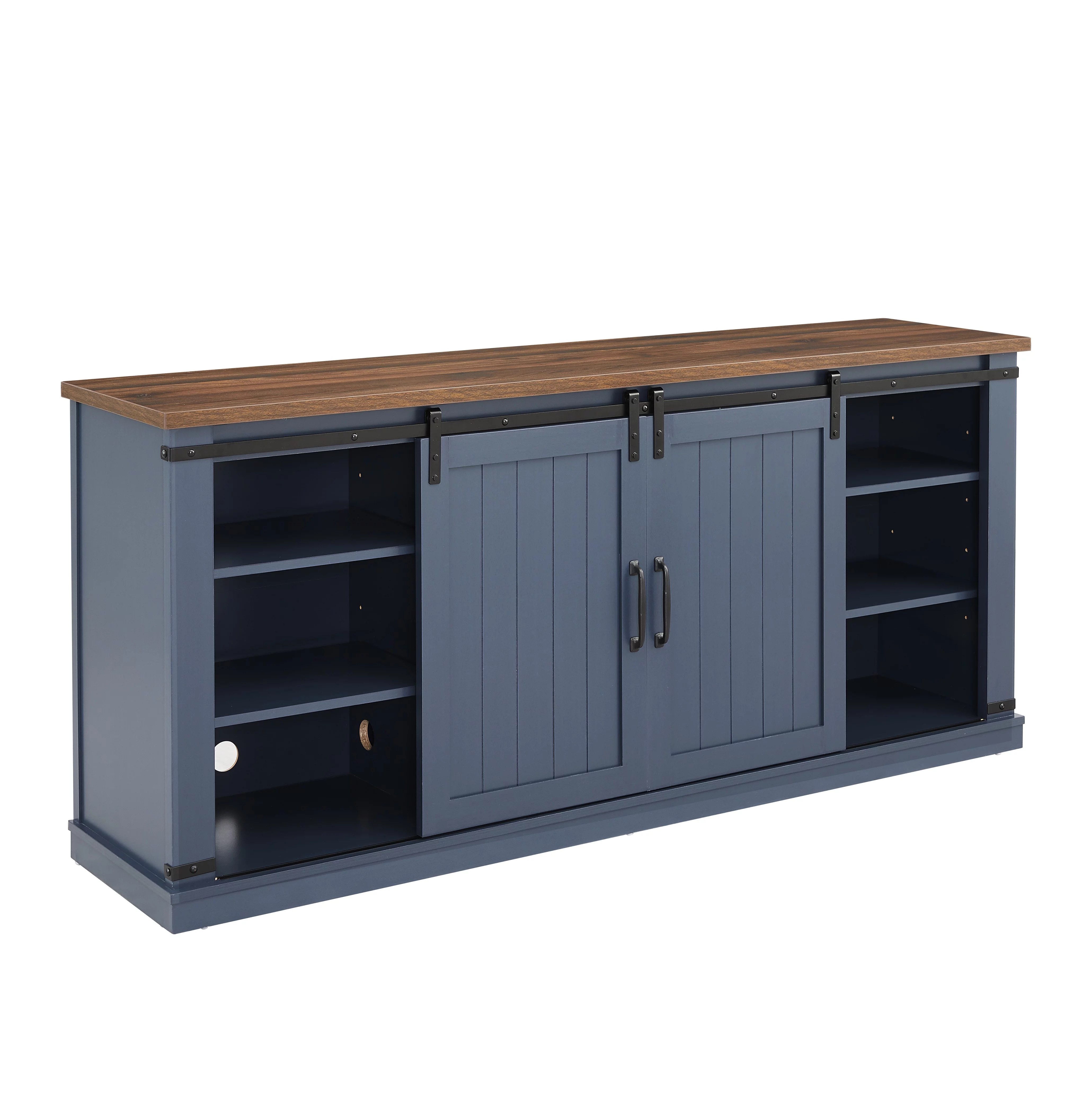 FESTIVO Farmhouse TV Stand for 75" TV, Entertainment Center, Sliding Barn Door TV Stand, 68 inch TV Console Table, Home Living Room Media Console with Adjustable Shelf - Navy Blue