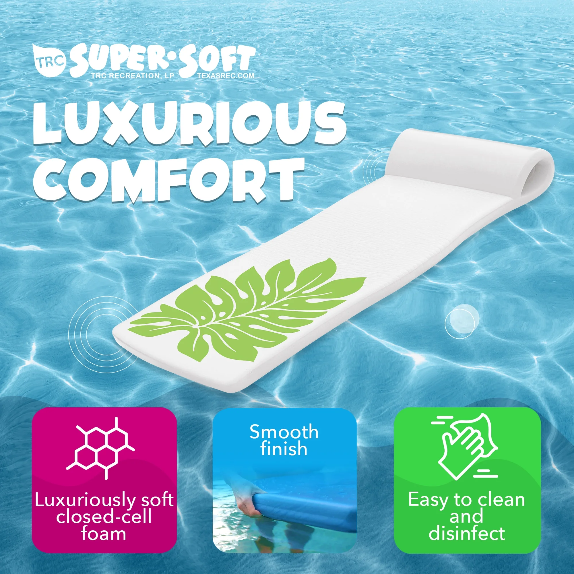 TRC Recreation Sunsation 1.75" Thick Foam Pool Lounge Float, Green Leaf