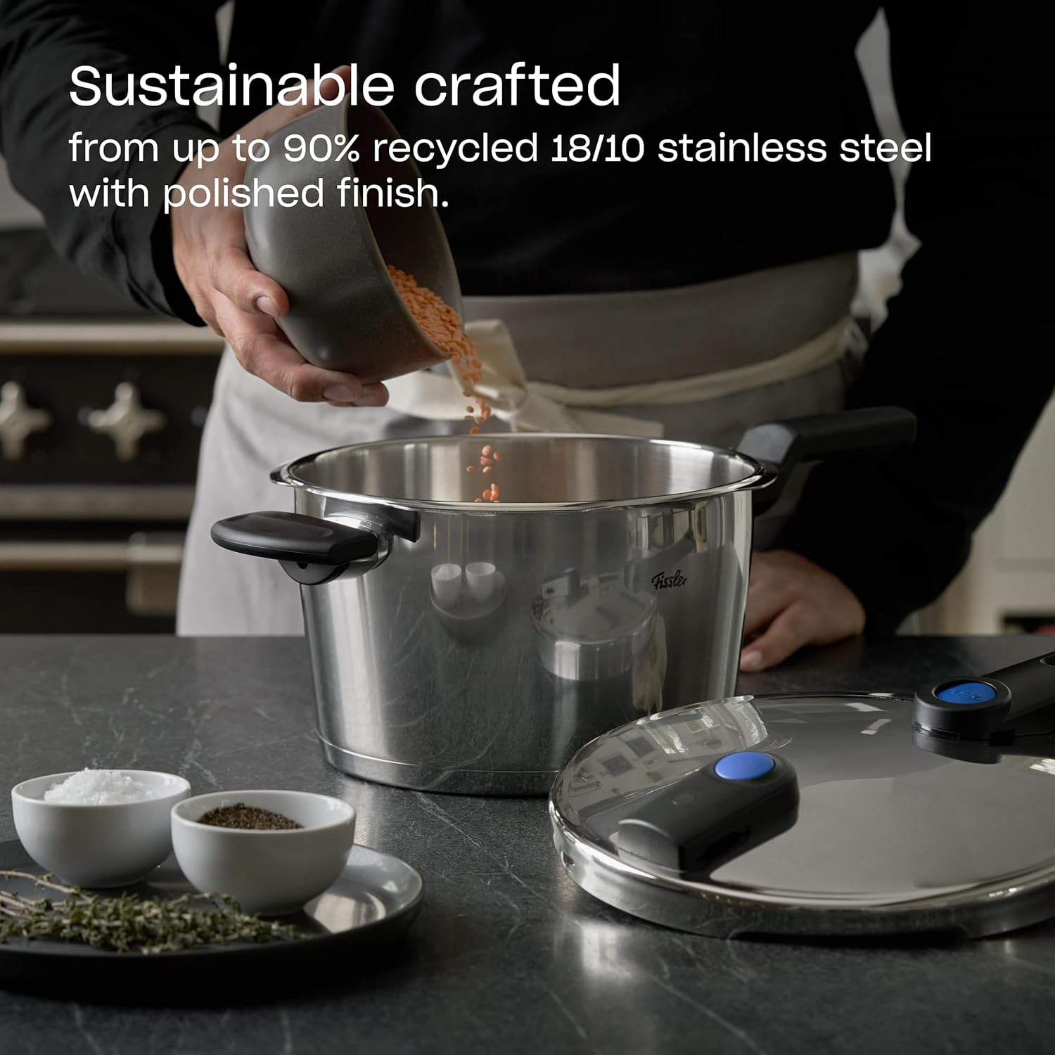 Fissler Vitaquick Premium/Pressure Cooker -Set, 3-Pcs. (10.2"/ 8.5 Quart) Stainless-Steel, with Glass-Lid. Made in Germany, 2 cooking levels – Induction