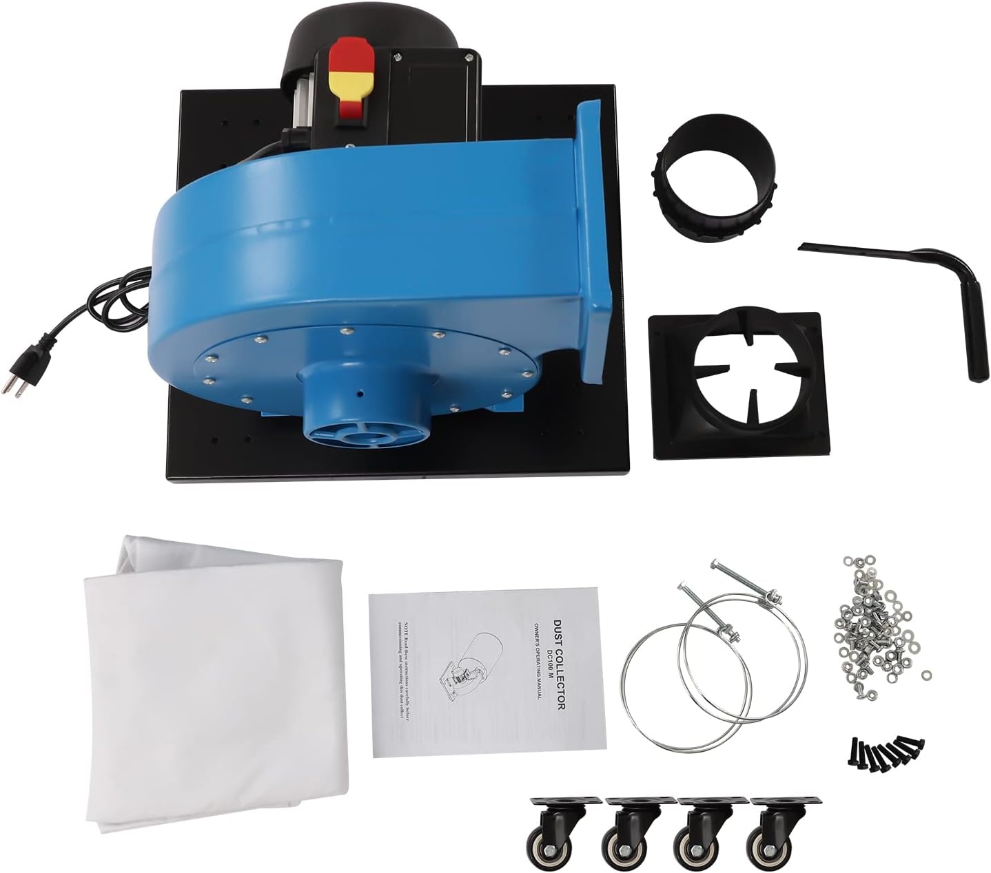1HP Dust Collector with Wire, 550 CFM Wheeled Jet Dust Collection, Potable 14.8-Gallon White Bag Dust Collector 30 Micron Bag Filtration Dust Collector, For Industrial Cleaning.