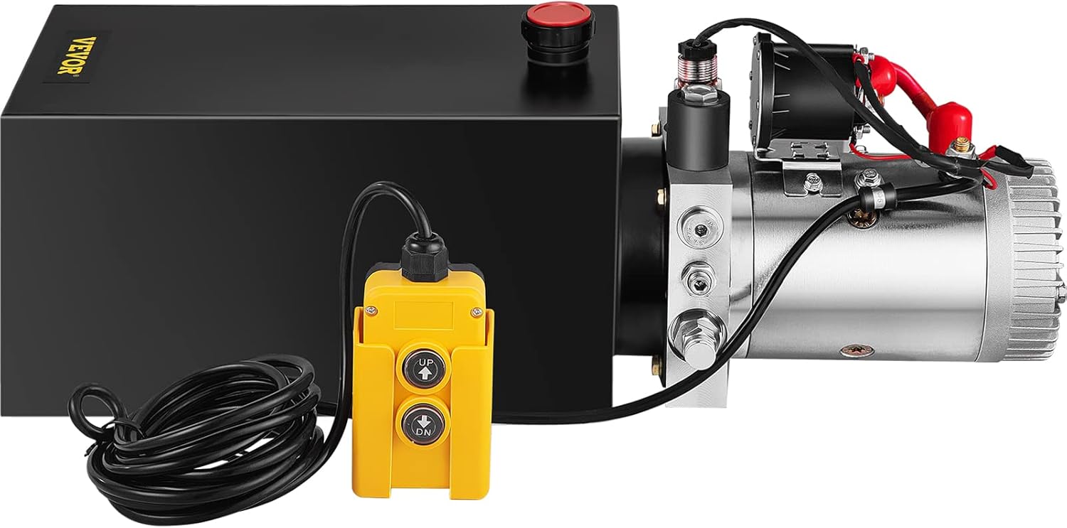 Mophorn Hydraulic Pump, 10 Quart Hydraulic Power Unit, Single Acting Hydraulic Pump, 12V DC Hydraulic Pump (Steel Reservoir, Single Acting, 3200 PSI) w/SAE#6 Connector for Dump Trailer Car Lifting