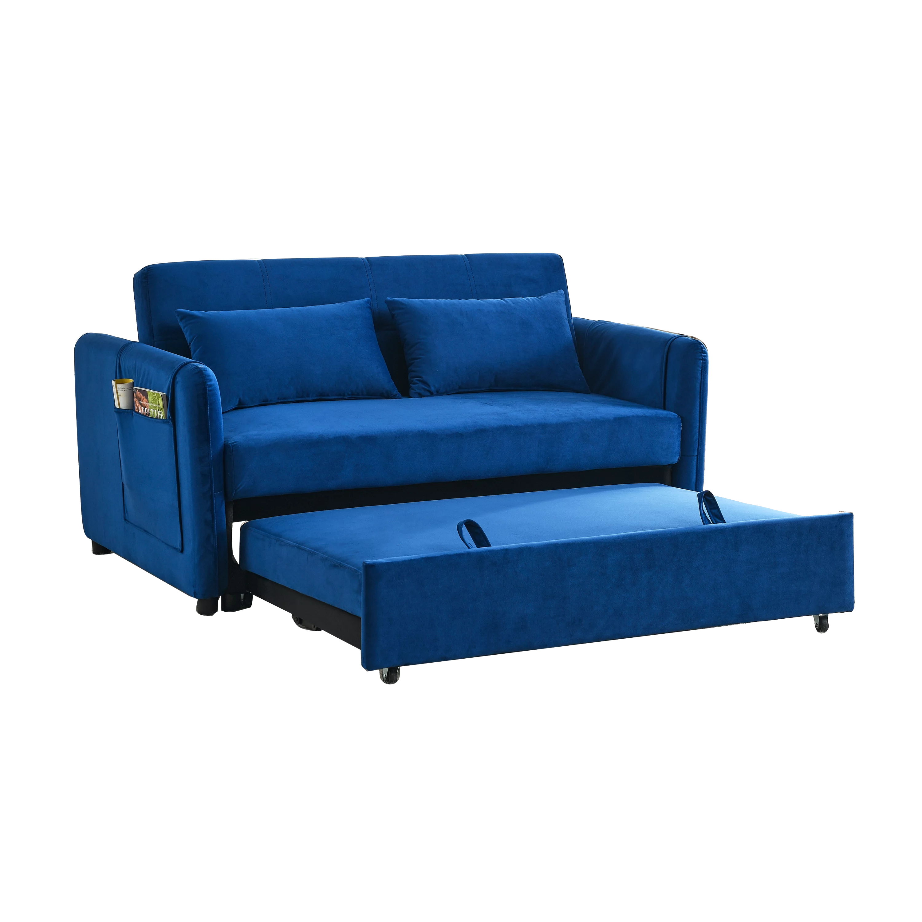Modern Velvet Pull Out Convertible Sleeper Sofa Bed, Folding Loveseat Futon Couch with Adjustable Backrest Lumbar Pillows for Living Room Bedroom Office - Curated Treasures Market