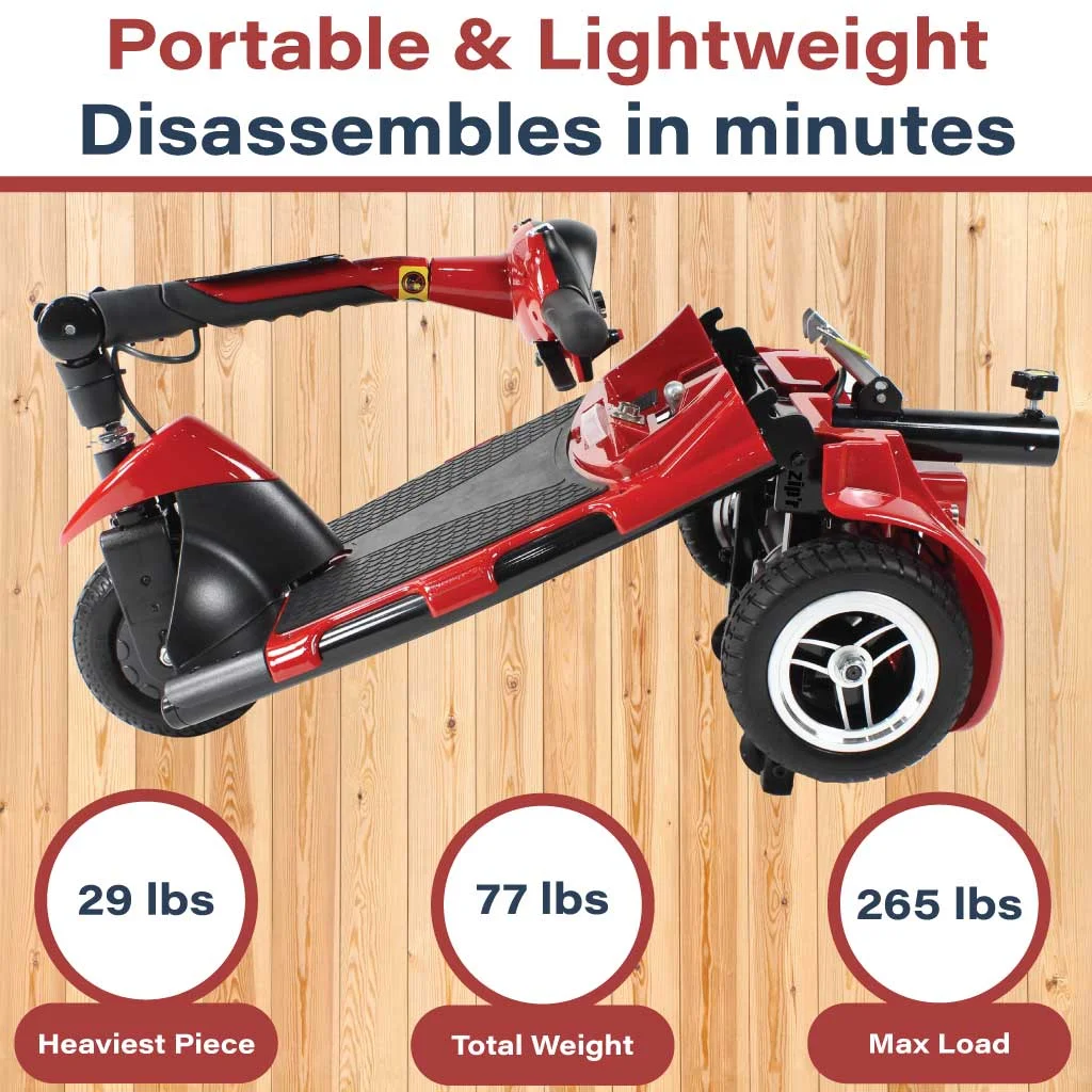 Zip'r Roo 3-Wheel Travel Mobility Scooter, Red