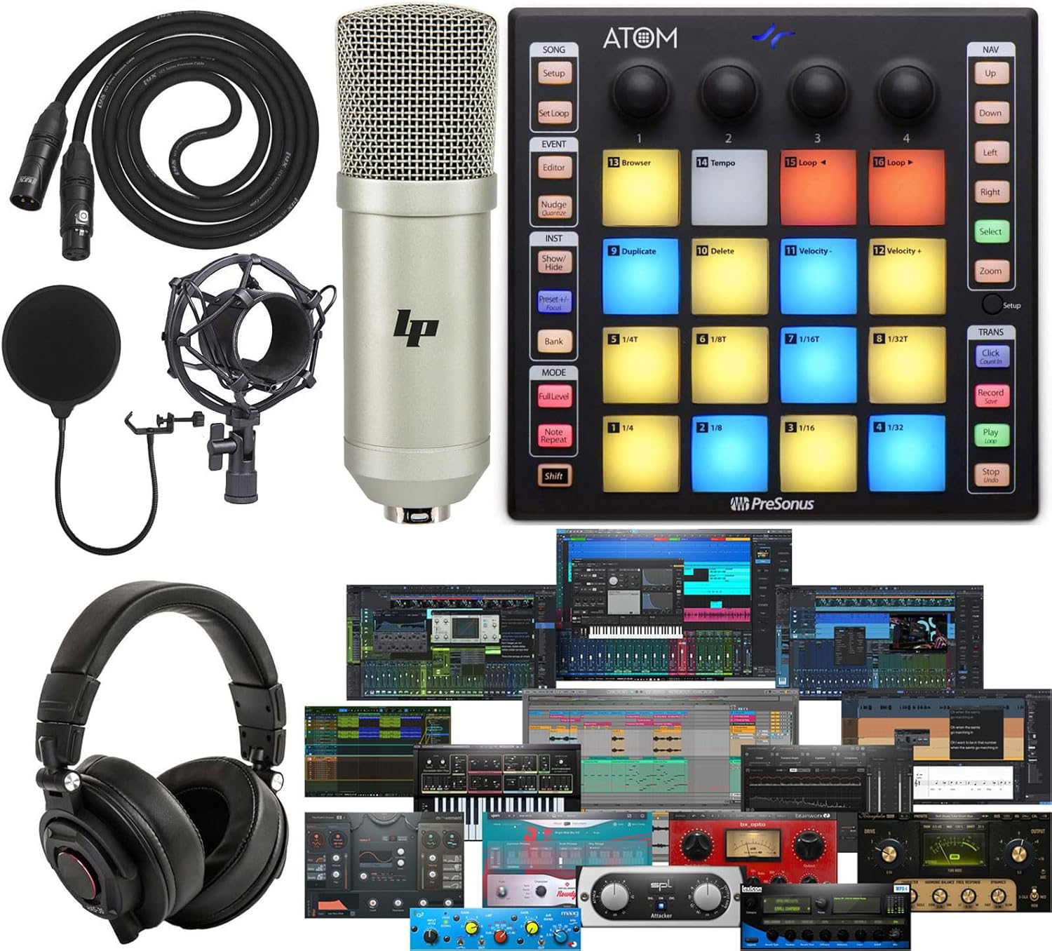 PreSonus ATOM Production/MIDI and Performance Pad Controller with Professional Studio Microphone and Recording Kit Includes Newest Version Studio One Artist Software Pack