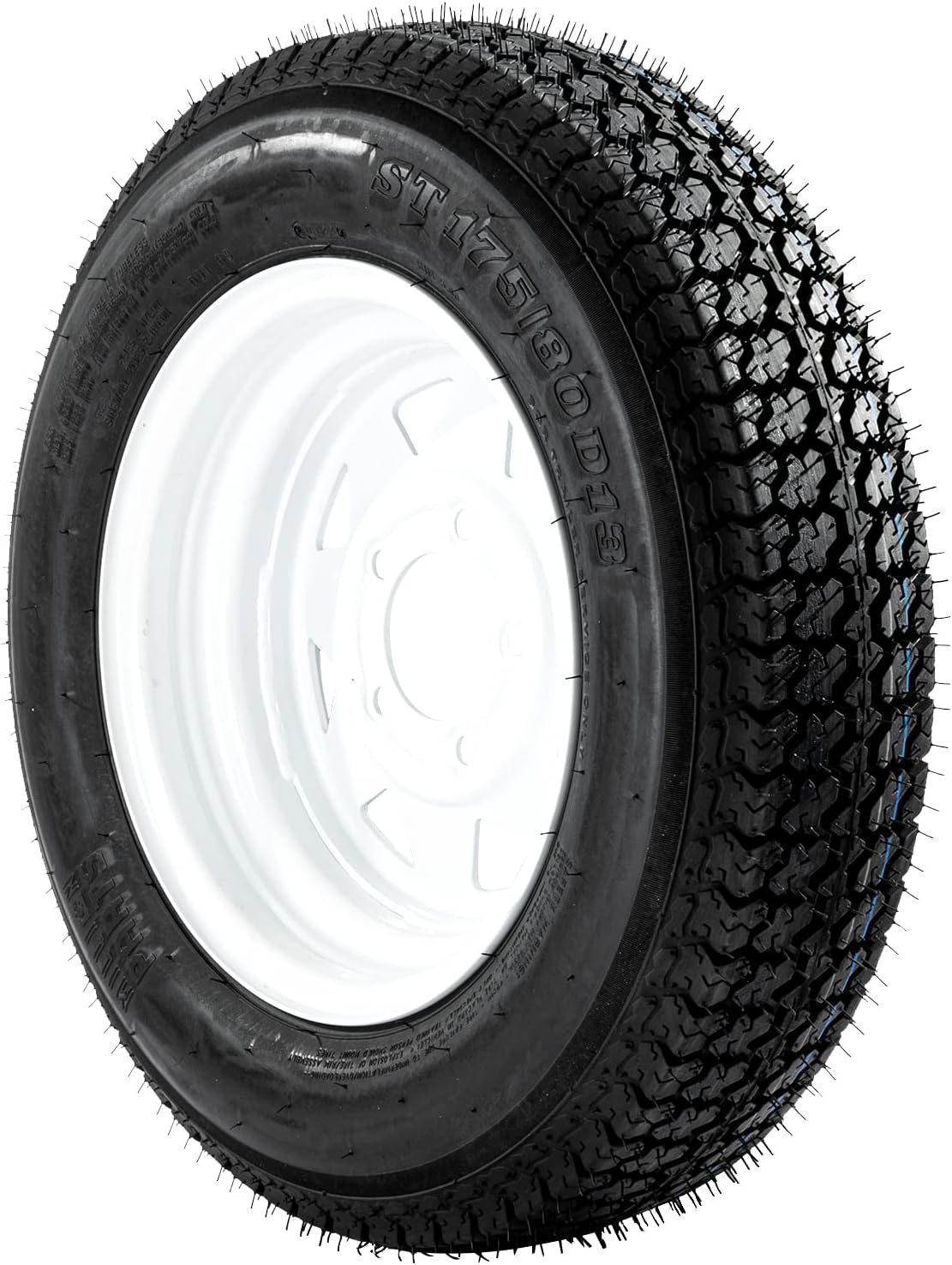 Set of 2 ST175/80D13 Trailer Tire Rim 13" White Spoke Trailer Wheel with bias ST175-80D/13 Tire Mounted (5x4.5) bolt circle