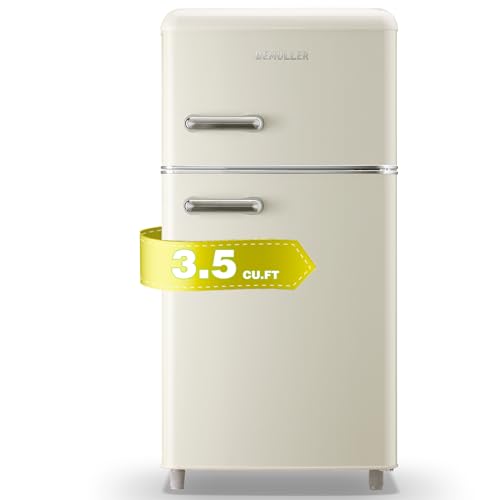 DEMULLER Small Refrigerator with Freezer, 2 Door Mini Fridge with Handle, Apartment Size Refrigerator Top Freezer Compact Fridge for Bedroom, Office, Garage, 3.5 Cu.ft