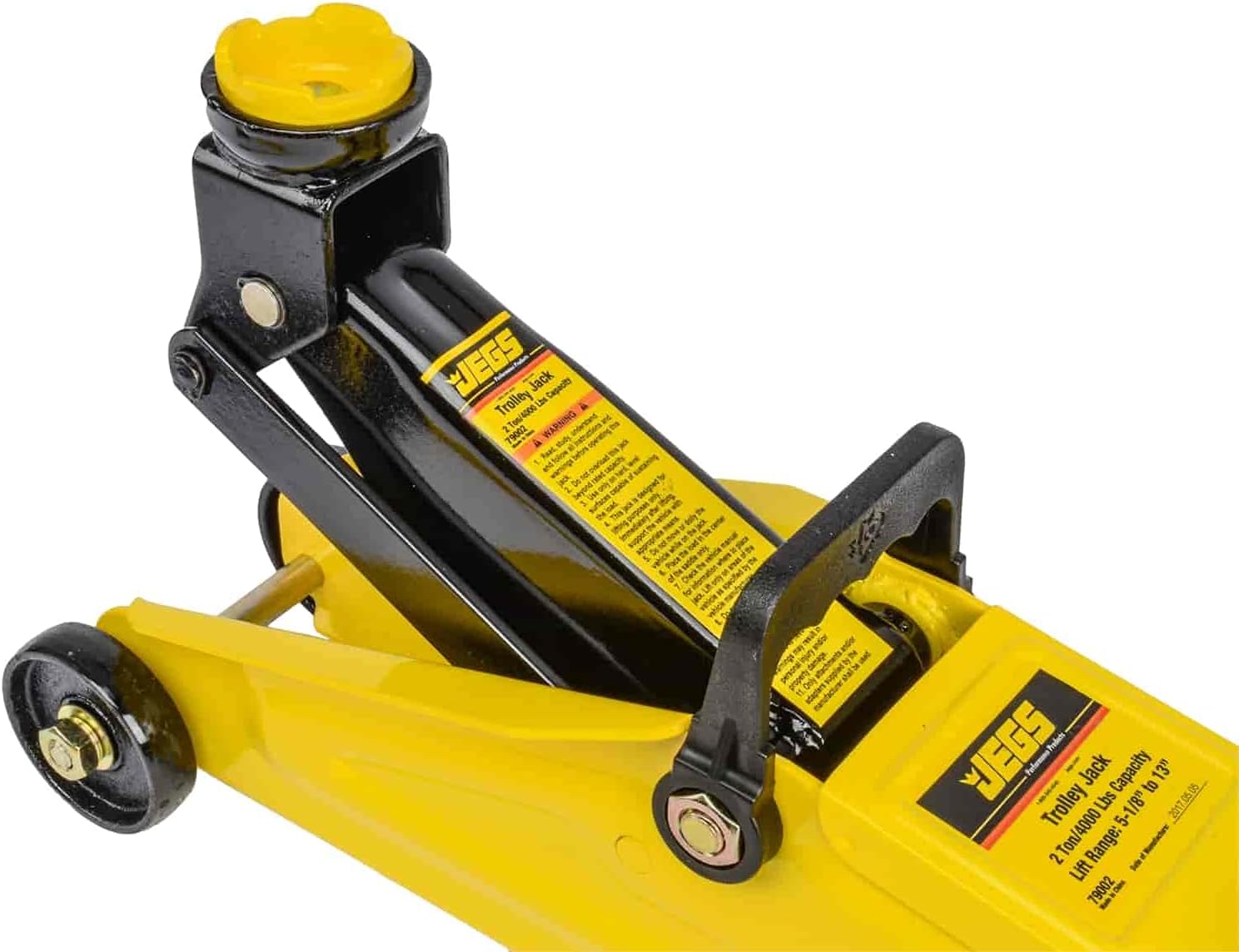 JEGS Hydraulic Utility Floor Jack and Jack Stands | 2-Ton Capacity | Heavy Gauge Steel Frames | Powder Coated Black and Yellow | Heavy Duty Caster Wheels on Floor Jack