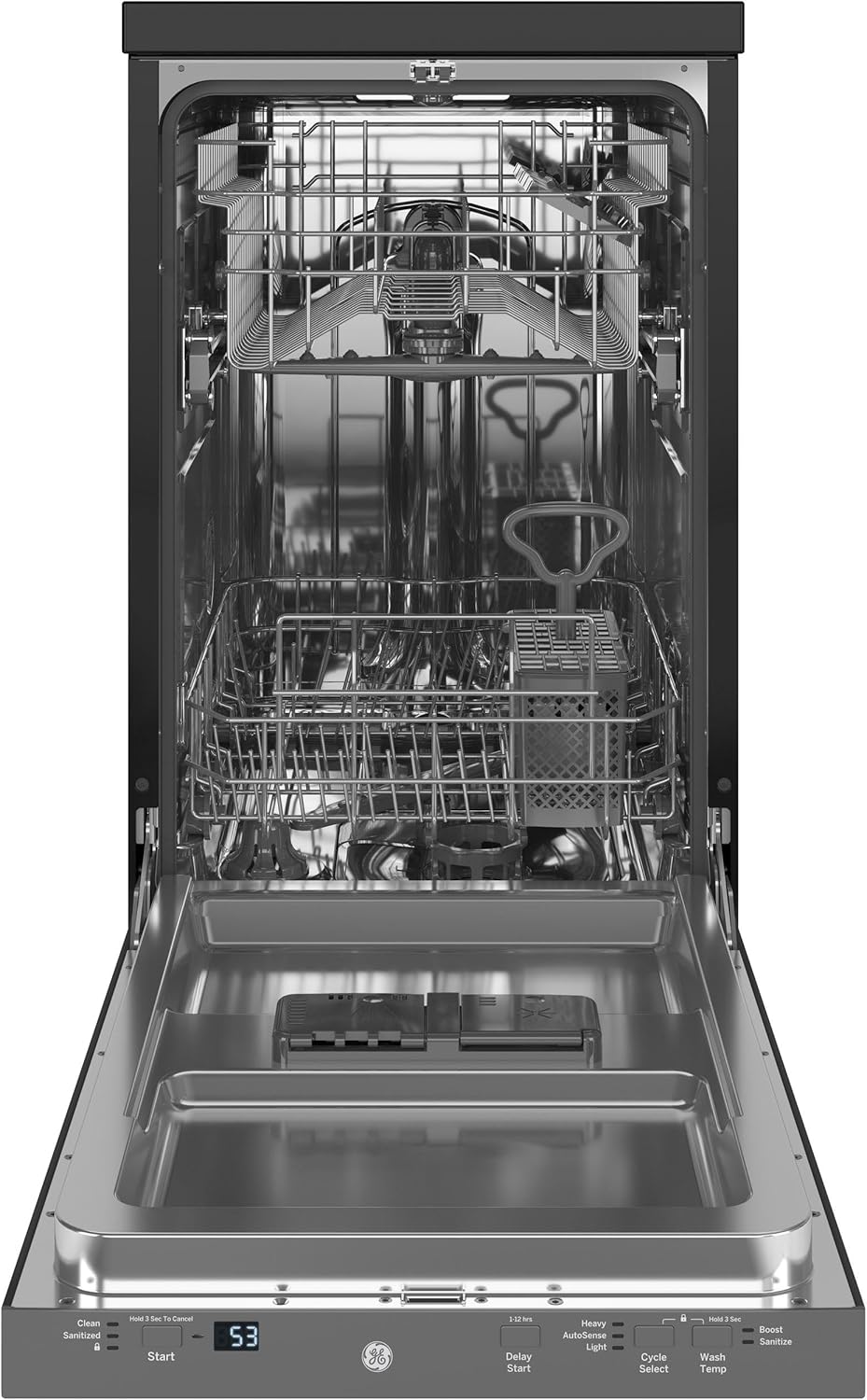 GE GPT145SSLSS 18" Energy Star Portable Dishwasher with 8 Place Settings Autosense Cycle Pocket Handle and 53 dBA in Stainless Steel
