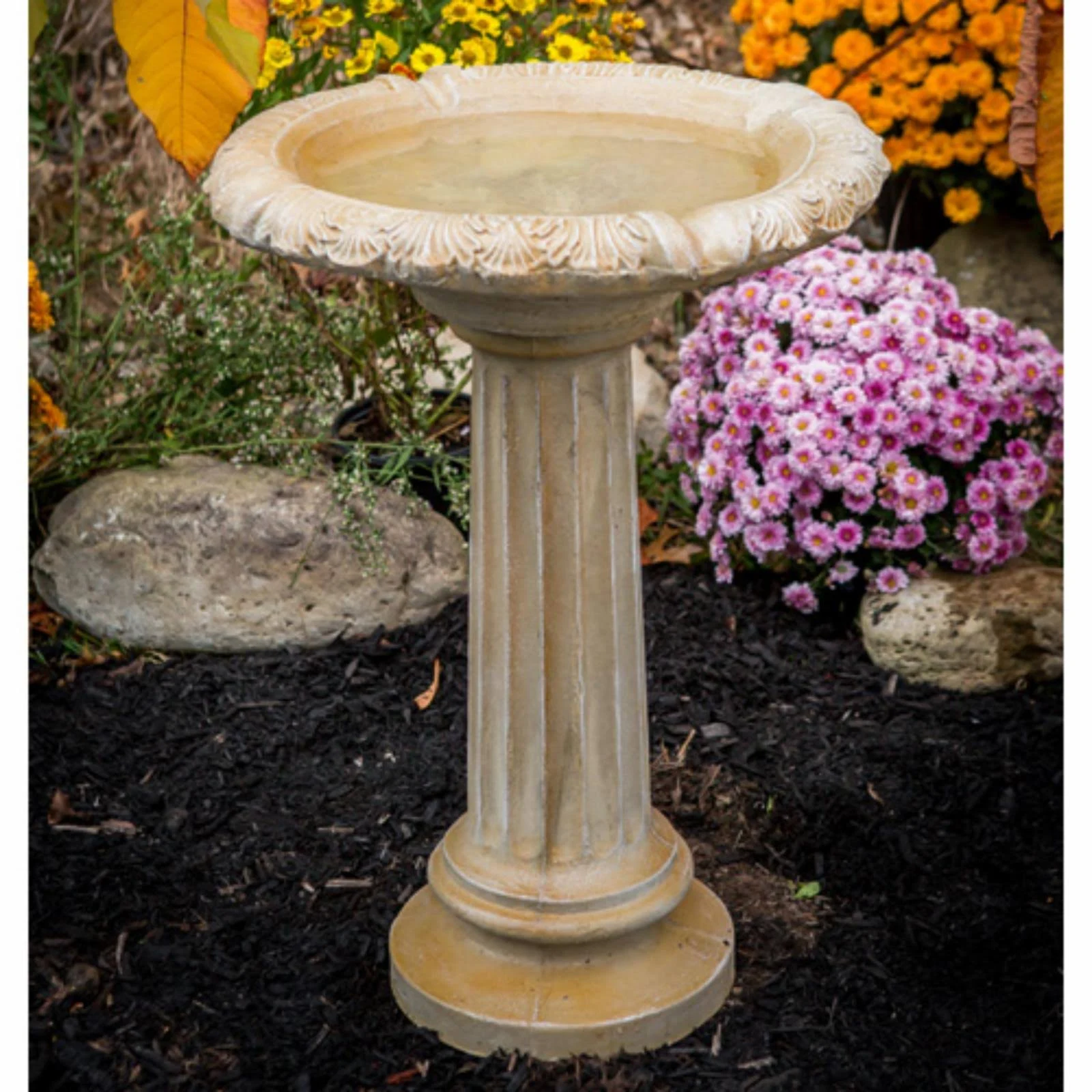 Athena Garden Cast Stone Fancy Column Bird Bath Terra Cotta