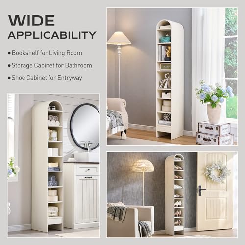 71" Tall Arched Bookshelf, 7 Tiers Arch Bookcase with Storage, Modern Farmhouse Book Shelf with Adjustable Shelves, Wood Bookshelf w/Open Display Shelves for Living Room, Office (Natural)