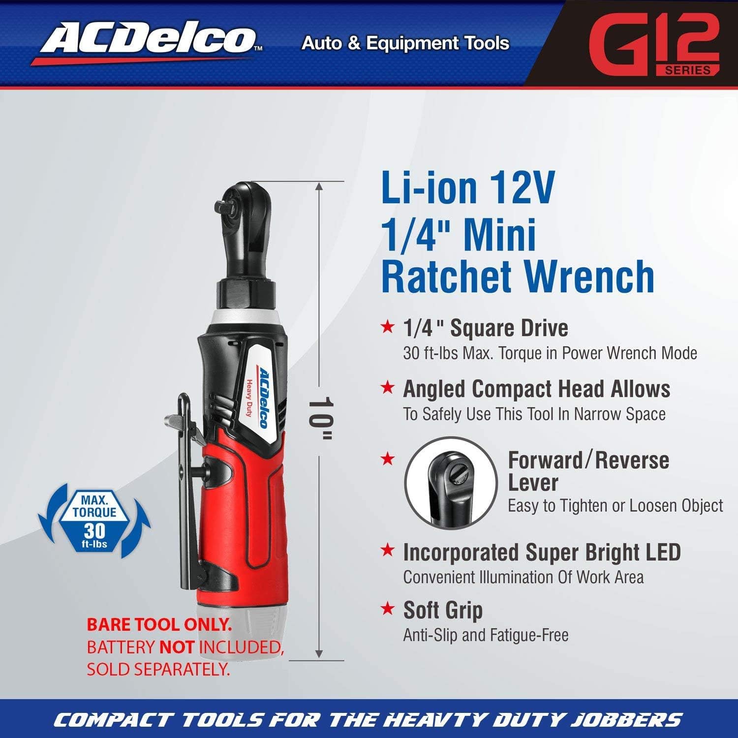 ACDelco ARW1207T G12 Series 12V Cordless Li-ion 1/4” 30 ft-lbs. Ratchet Wrench – Bare Tool Only Pack of 2