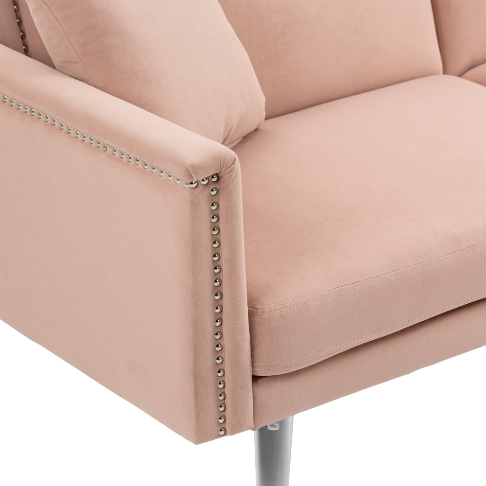 Velvet Couch, 3-Seater Loveseat Couches for Living Room, Mid Century Modern Tufted Sofa for Small Space, Bedroom, Apartment, Home Office,Pink