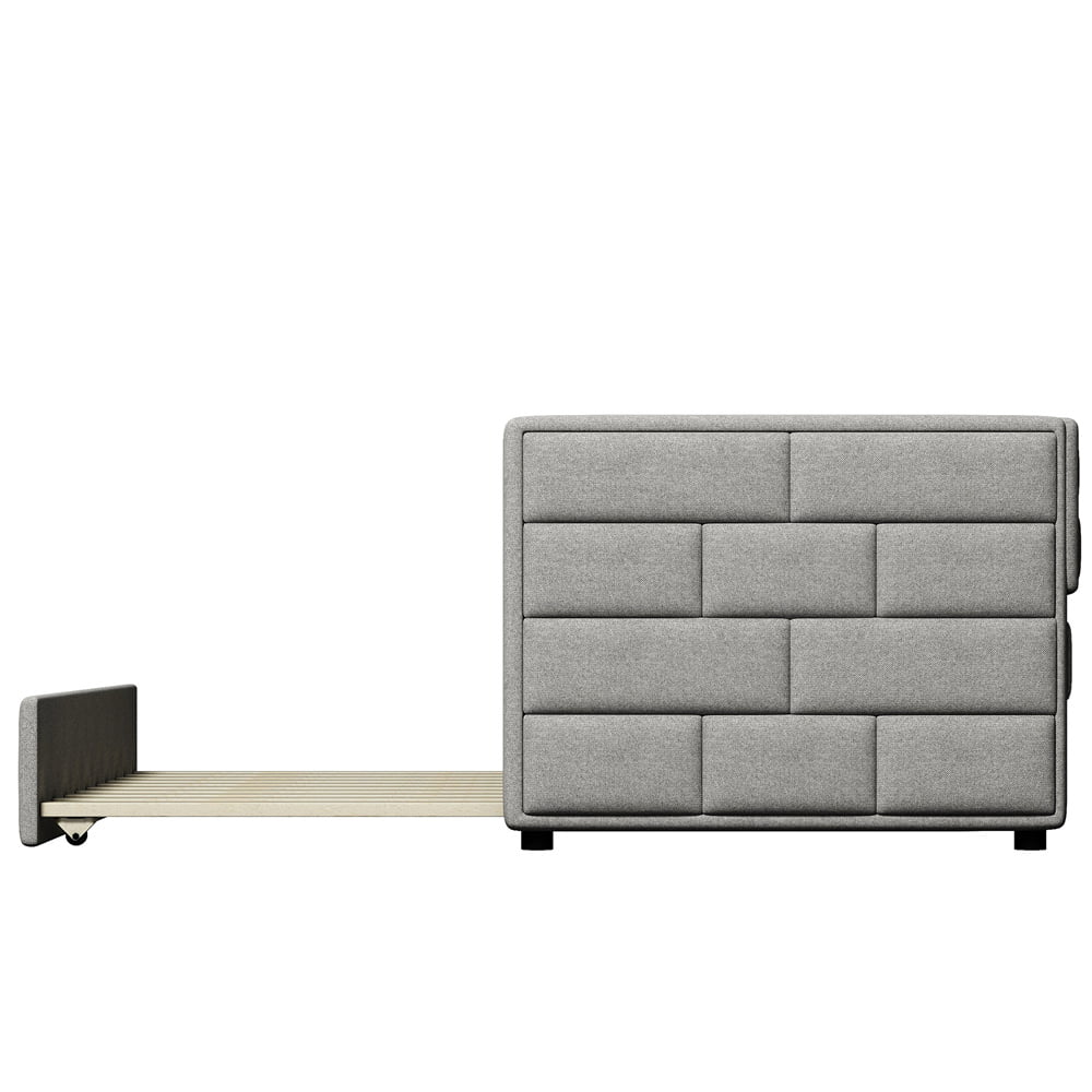 Twin Daybed with Trundle, Upholstered with Storage Drawers, Wood, No Box Spring Needed, Gray