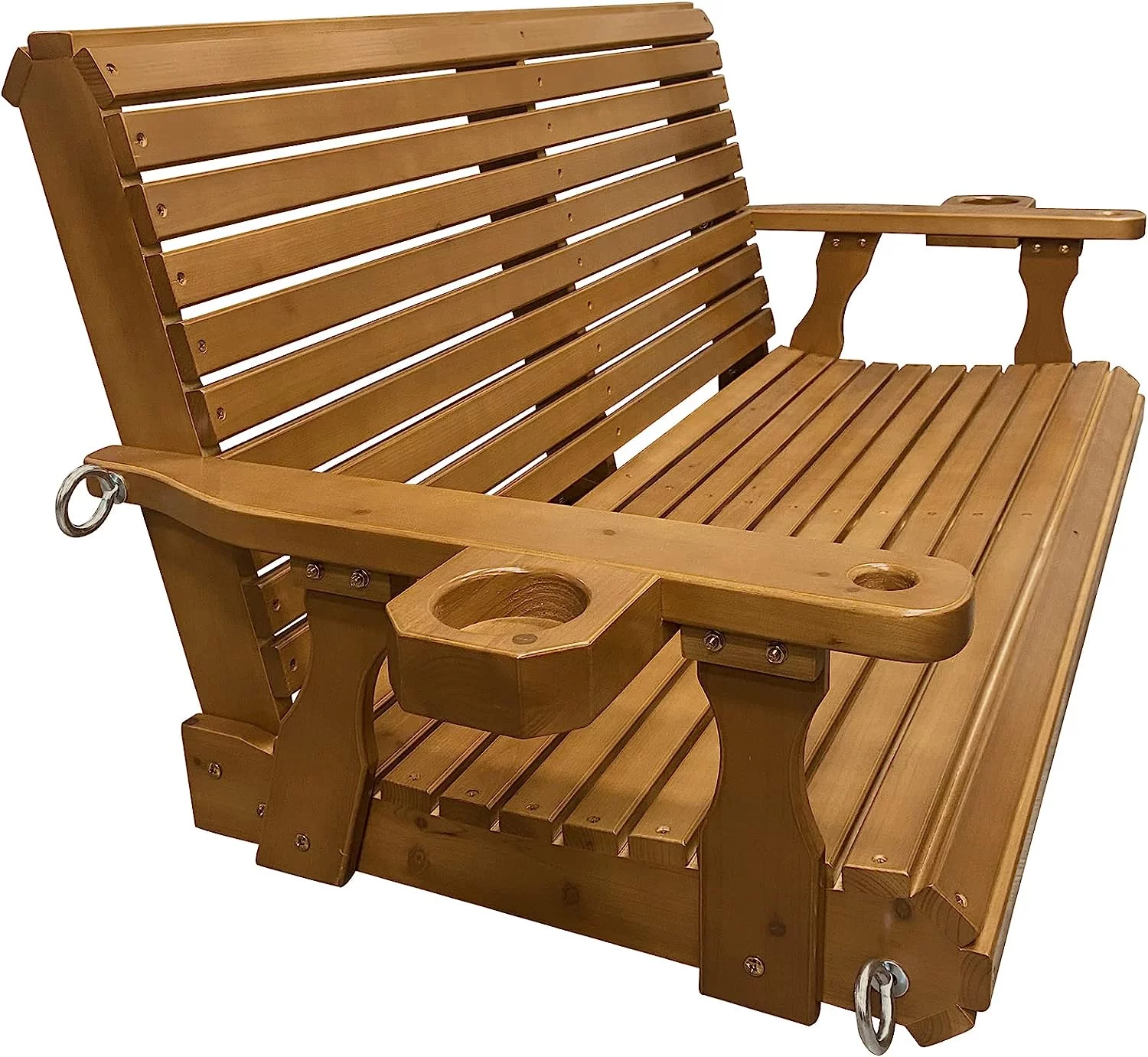 Patio Wooden Porch Swing 2 Seater with Cupholders, 800 lbs Bench Swing for Outdoors, 4.5 feet Brown